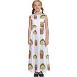 Fries Taco Pattern Fast Food Kids  Satin Sleeveless Maxi Dress
