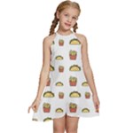 Fries Taco Pattern Fast Food Kids  Halter Collar Waist Tie Chiffon Dress