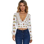 Fries Taco Pattern Fast Food Long Sleeve Deep-V Velour Top
