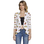 Fries Taco Pattern Fast Food Women s 3/4 Sleeve Ruffle Edge Open Front Jacket