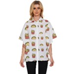 Fries Taco Pattern Fast Food Women s Batwing Button Up Shirt