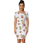 Fries Taco Pattern Fast Food Fitted Knot Split End Bodycon Dress