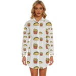 Fries Taco Pattern Fast Food Womens Long Sleeve Shirt Dress