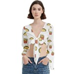 Fries Taco Pattern Fast Food Trumpet Sleeve Cropped Top