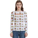 Fries Taco Pattern Fast Food Women s Cut Out Long Sleeve T-Shirt