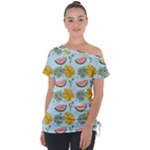 Summer Pattern Texture Vibes Off Shoulder Tie-Up T-Shirt
