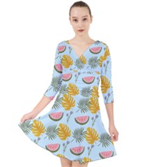 Quarter Sleeve Front Wrap Dress 