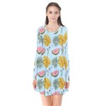 Summer Pattern Texture Vibes Long Sleeve V-neck Flare Dress