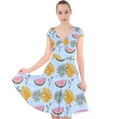 Cap Sleeve Front Wrap Midi Dress 