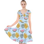 Summer Pattern Texture Vibes Cap Sleeve Front Wrap Midi Dress