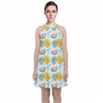 Summer Pattern Texture Vibes Velvet Halter Neckline Dress 