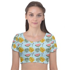 Velvet Short Sleeve Crop Top  