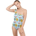 Summer Pattern Texture Vibes Frilly One Shoulder Swimsuit