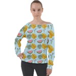 Summer Pattern Texture Vibes Off Shoulder Long Sleeve Velour Top