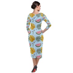 Quarter Sleeve Midi Velour Bodycon Dress 