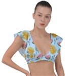 Summer Pattern Texture Vibes Plunge Frill Sleeve Bikini Top