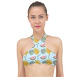 Summer Pattern Texture Vibes High Neck Bikini Top