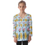 Summer Pattern Texture Vibes Kids  V Neck Casual Top