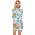 Summer Pattern Texture Vibes Long Sleeve Satin Robe