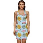 Summer Pattern Texture Vibes Sleeveless Wide Square Neckline Ruched Bodycon Dress