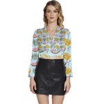 Summer Pattern Texture Vibes Long Sleeve Tie Back Satin Wrap Top