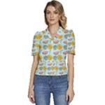 Summer Pattern Texture Vibes Puffed Short Sleeve Button Up Jacket