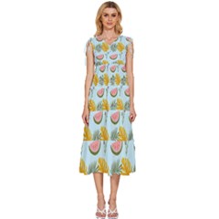 V-Neck Drawstring Shoulder Sleeveless Maxi Dress 