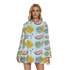 Round Neck Long Sleeve Bohemian Style Chiffon Mini Dress 