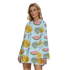 Round Neck Long Sleeve Bohemian Style Chiffon Mini Dress 