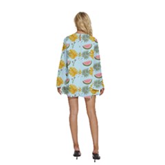 Round Neck Long Sleeve Bohemian Style Chiffon Mini Dress 