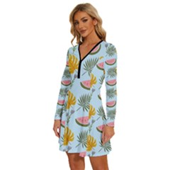 Long Sleeve Deep V Mini Dress  
