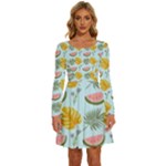 Summer Pattern Texture Vibes Long Sleeve Wide Neck Velvet Dress