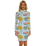 Summer Pattern Texture Vibes Long Sleeve Shirt Collar Bodycon Dress