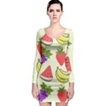Fruits Pattern Background Food Long Sleeve Bodycon Dress