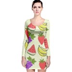 Fruits Pattern Background Food Long Sleeve Velvet Bodycon Dress