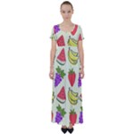 Fruits Pattern Background Food High Waist Short Sleeve Maxi Dress