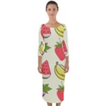 Fruits Pattern Background Food Quarter Sleeve Midi Bodycon Dress