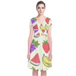 Fruits Pattern Background Food Short Sleeve Front Wrap Dress