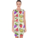 Fruits Pattern Background Food Capsleeve Drawstring Dress 