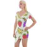 Fruits Pattern Background Food Short Sleeve Asymmetric Mini Dress