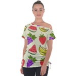 Fruits Pattern Background Food Off Shoulder Tie-Up T-Shirt