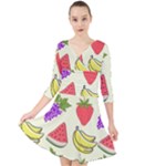 Fruits Pattern Background Food Quarter Sleeve Front Wrap Dress