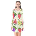 Fruits Pattern Background Food Long Sleeve V-neck Flare Dress