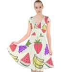 Fruits Pattern Background Food Cap Sleeve Front Wrap Midi Dress