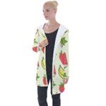 Fruits Pattern Background Food Longline Hooded Cardigan