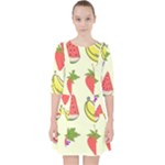 Fruits Pattern Background Food Quarter Sleeve Pocket Dress