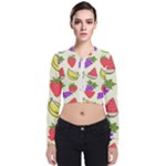 Fruits Pattern Background Food Long Sleeve Zip Up Bomber Jacket
