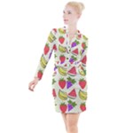 Fruits Pattern Background Food Button Long Sleeve Dress
