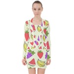 Fruits Pattern Background Food V-neck Bodycon Long Sleeve Dress