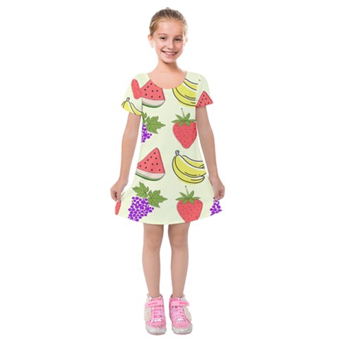 Fruits Pattern Background Food Kids  Short Sleeve Velvet Dress from ArtsNow.com